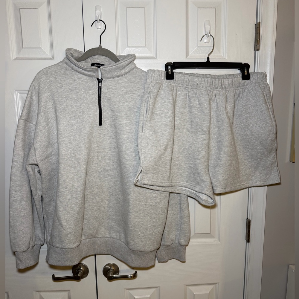 Heather Gray Quarter-Zip Sweatshirt & Shorts Set